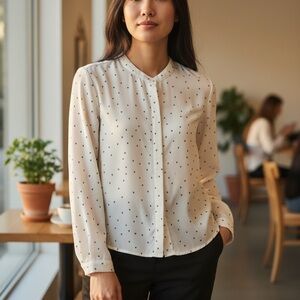 Elegant White Polka Dot Blouse